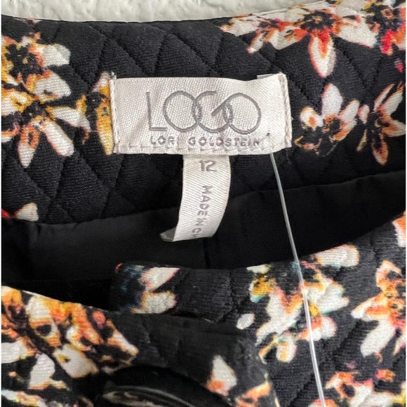 LOGO Blazer Jacket Lined Floral Print Quilted Business Casual Black Coat Long - Picture 8 of 8